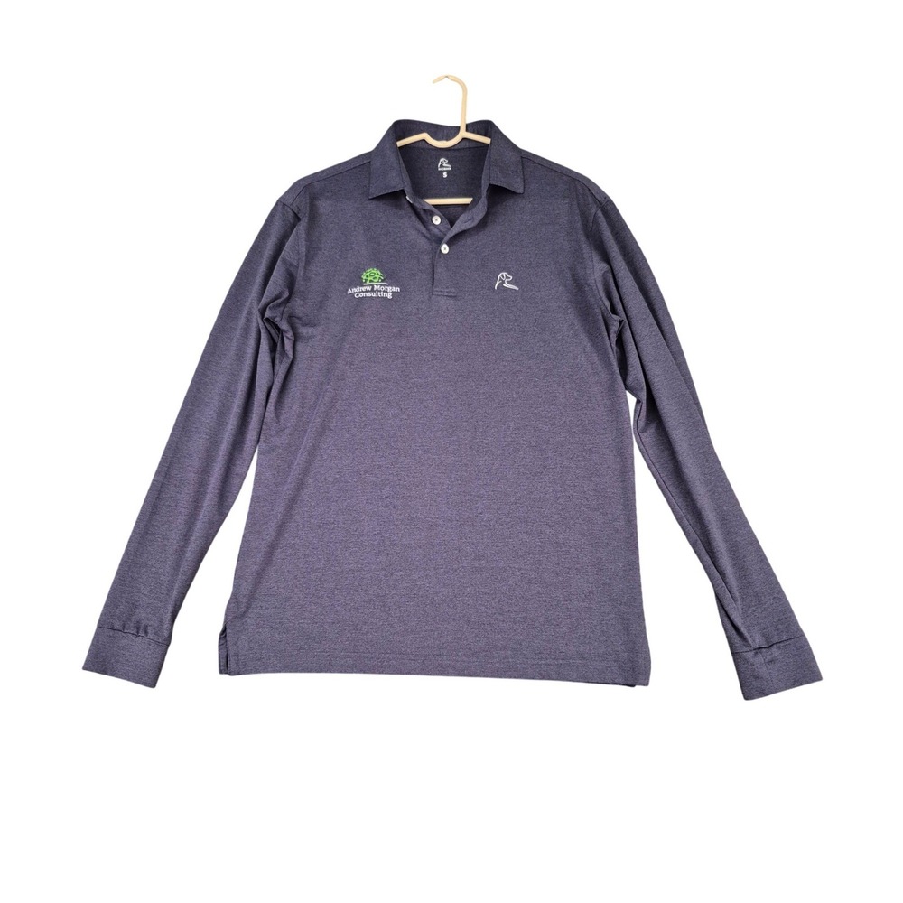 Rhoback Mens Long Sleeve Performance Polo Shirt Gray Blue Andrew Morgan Logo S‎